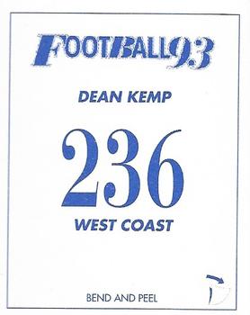 1993 Select AFL Stickers #236 Dean Kemp Back